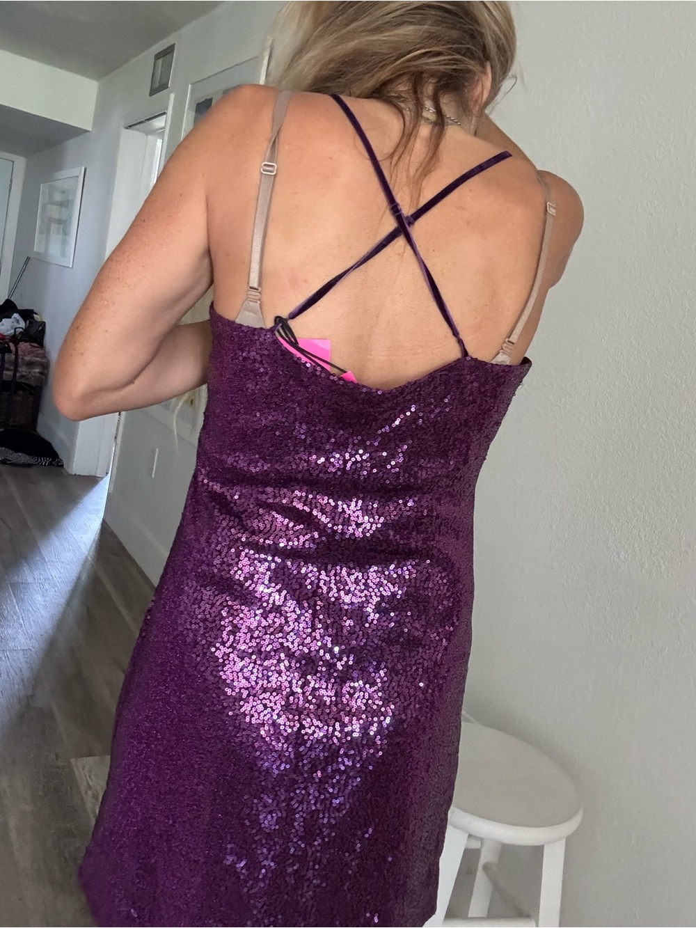 Betsey Johnson Purple Sequin Slip Mini Dress 12 - Picture 2 of 3
